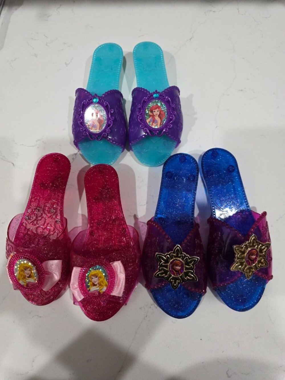 Disney Princess Dress Up Shoes Lot Ariel Aurora Anna Frozen 3 Pairs Halloween